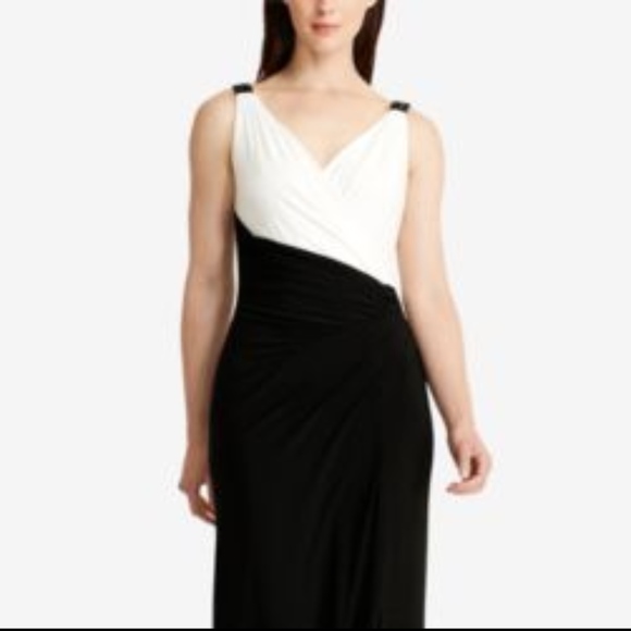 Ralph Lauren Colorblock Jersey Wrap Column Gown - Picture 3 of 8